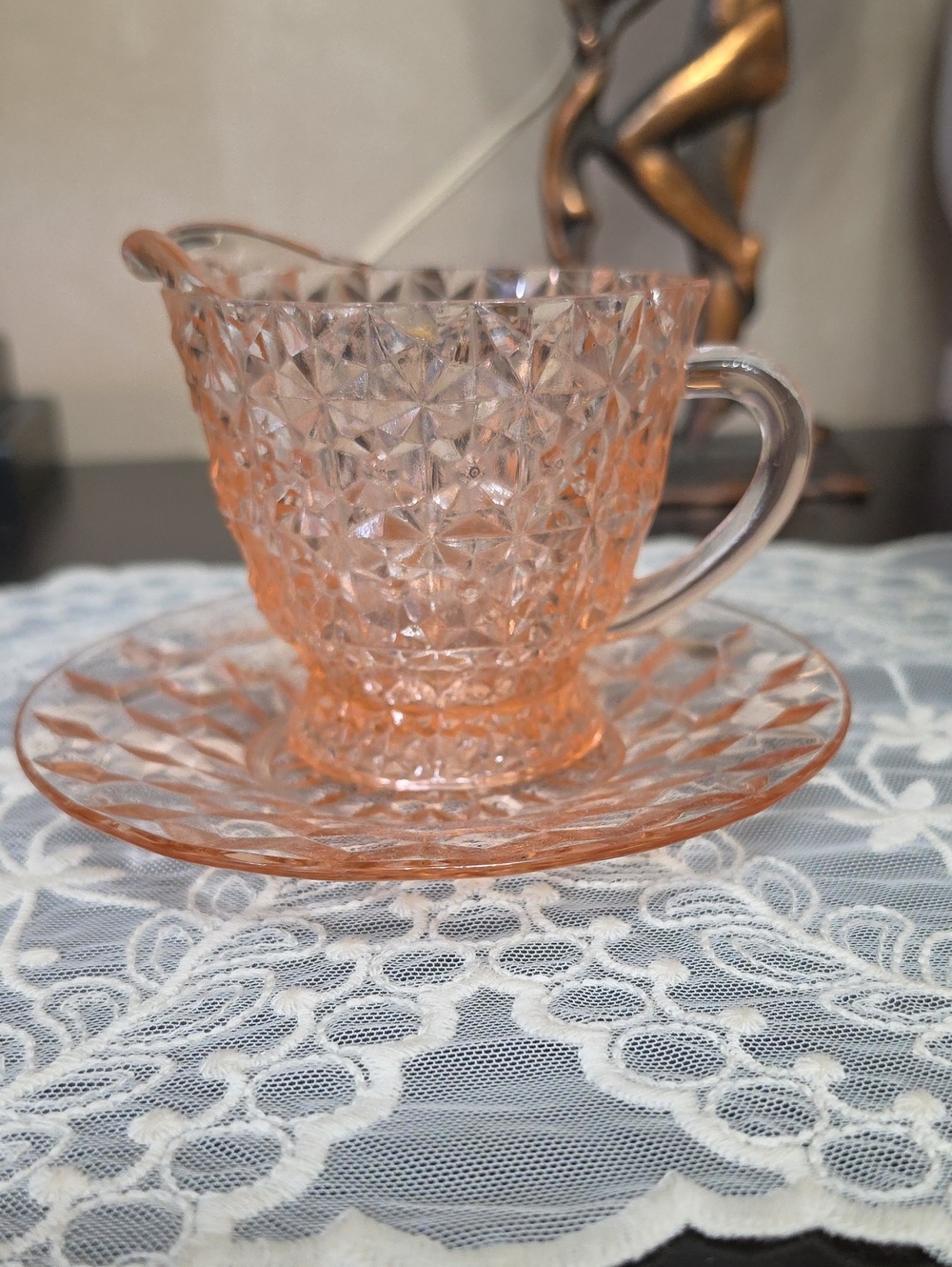 vintage Jeannette Holiday Pink Depression Glass Cup and Saucer Set 1949